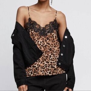 ZARA - WOMEN’S LEOPARD TOP WITH LACE DETAIL - SIZE XS